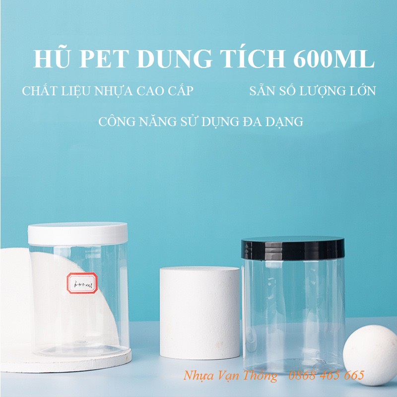 HŨ PET NẮP VẶN 600ML NẮP NHỰA TRẮNG