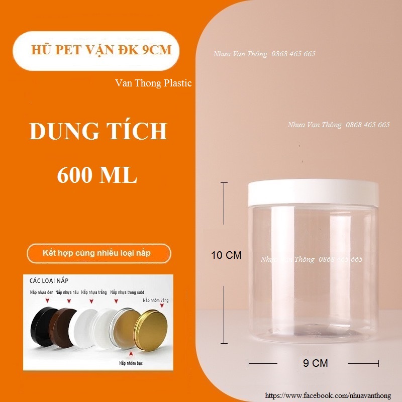 HŨ NHỰA PET NẮP NHÔM ( NHỰA ) VẶN ĐK 89 600ML