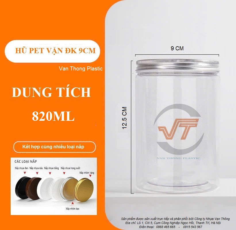 HŨ NHỰA PET NẮP NHÔM (NHỰA) VẶN ĐK 89 820ML