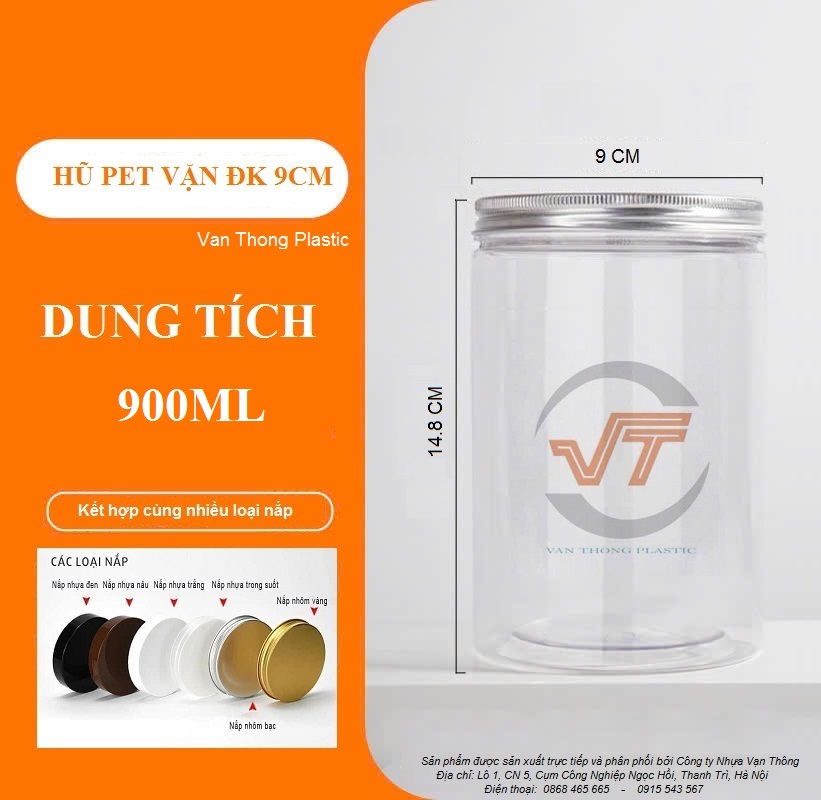 HŨ NHỰA PET NẮP NHÔM (NHỰA) VẶN ĐK 89 900ML