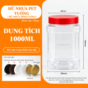 Hũ nhựa Pet ĐK 89mm - LỌ VUÔNG 1000ML