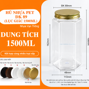 Hũ nhựa Pet ĐK 89mm - LỤC GIÁC 1500ML