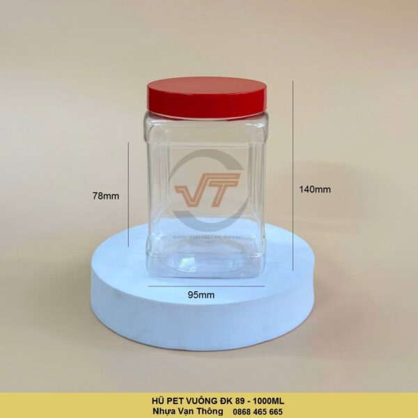LỌ VUÔNG PET 1000ML NẮP NHỰA ĐỎ