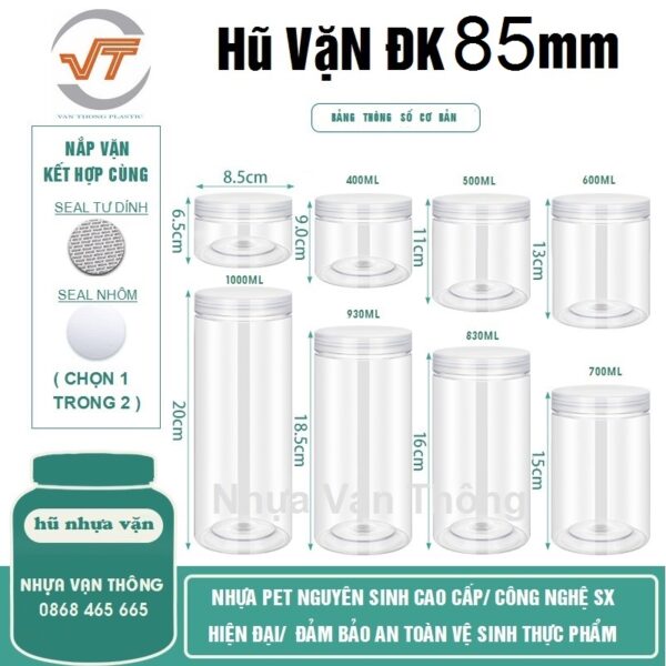 HŨ NHỰA PET VẶN ĐK85