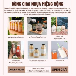 CHAI NHỰA PET MIỆNG RỘNG ĐỰNG FULL TOPPING