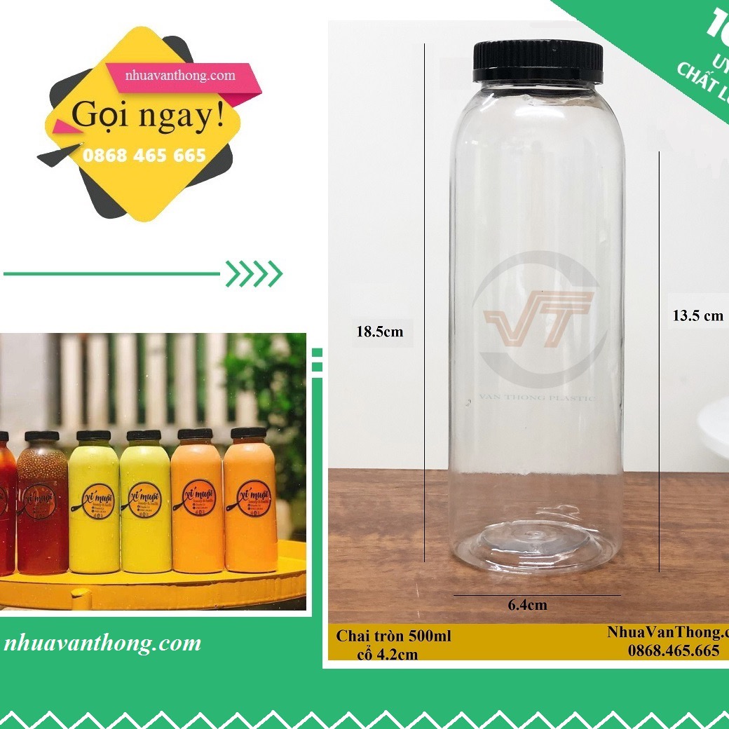 Chai tròn miệng rộng phi 42 dung tích 500ml