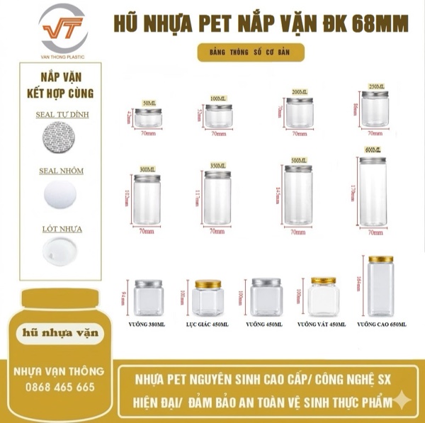 HŨ NHỰA PET ĐƯỜNG KÍNH 70MM HŨ NHỰA PET ĐƯỜNG KÍNH 70MM
