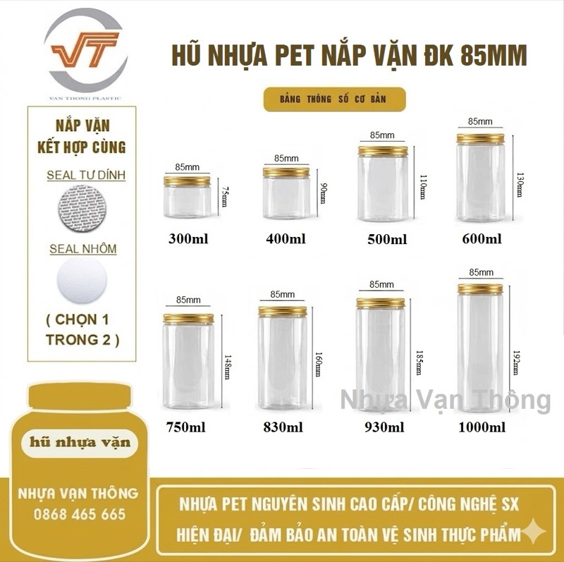 Hũ nhựa PET nắp viền máy