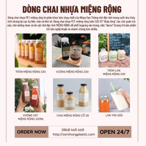 Dòng chai nhựa PET miệng rộng đựng full topping - Nhựa Vạn Thông