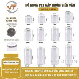 HŨ NHỰA PET VIỀN VẶN ĐK 85MM