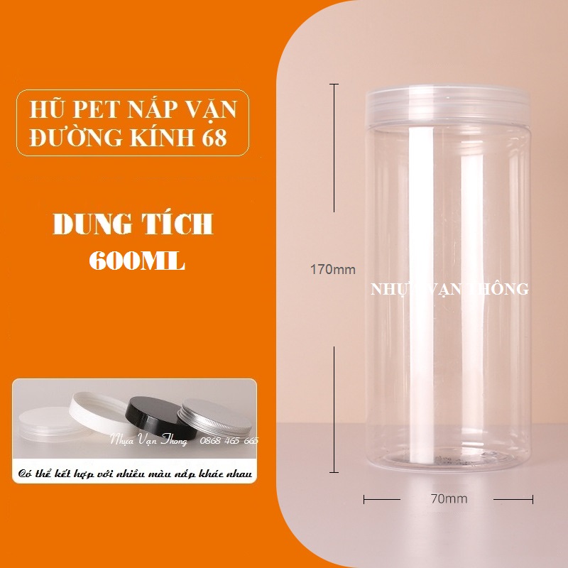 600ml Hũ nhựa Pet nắp vặn ĐK 68 - 600ML - Ảnh 1
