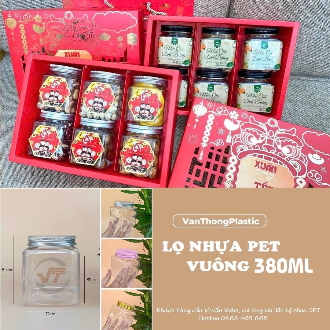 hũ-nhựa-vuông-380ml Hũ nhựa PET vuông 380ml – Lựa chọn của những set quà - Ảnh 1